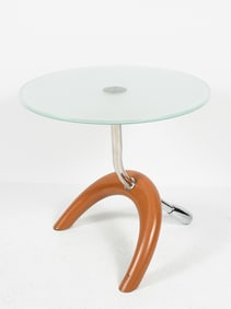 MODERN CHROME & BENT WOOD SIDE TABLE