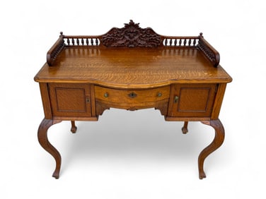 VICTORIAN CARVED TIGER OAK LADIES DESK