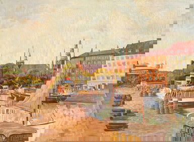 HUGE STOCKHOLM HARBOR PAINTING