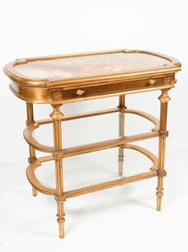 LOUIS XVI STYLE GILT ONYX TOP SIDE TABLE