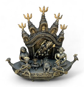 MIDDLE EASTERN INDIAN BRONZE SHIP WITH DEITIES