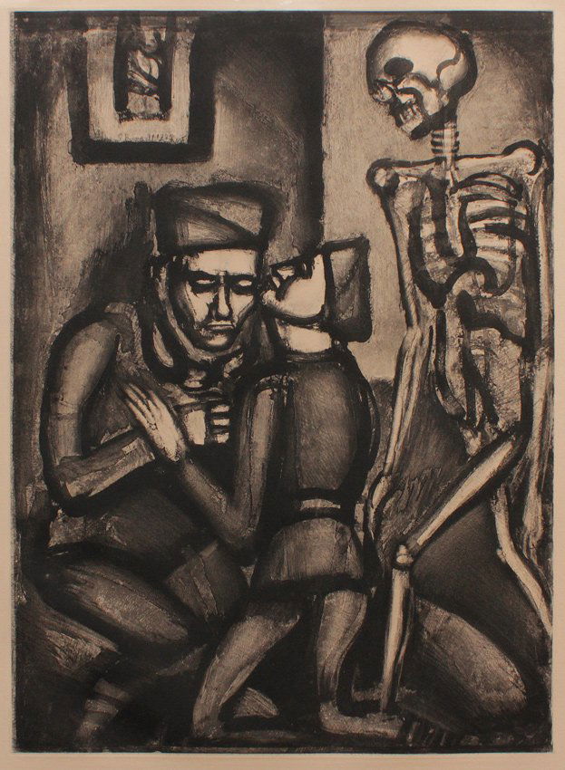 GEORGES ROUAULT AQUATINT FROM MISERE: ROUAULT, Georges, (French, 1871-1958): "Ce Sera le Derniere, Petit Pere" pl.36 (from Miserere), Aquatint, 25 1/2" x 20" with deckled full margins, signed in the plate and dated 1927, pencil numbered l
