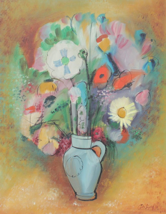 CARLOS IRIZARRY FLORAL STILL LIFE PAINTING: IRIZARRY, Carlos, (Puerto Rican, 1938-): Floral Still Life Painting, Oil/Canvas, 30" x 24", signed lower right, dated '63, gilded frame with minor wear, 37 1/2" x 31".