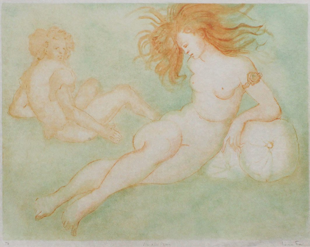 LEONOR FINI NUDES LITHOGRAPH: FINI, Leonore, (Argentinian, 1907-1996): "Nu Aux Pages", Lithograph, Sight size 20 1/2" x 26 1/4", pencil signed lower right, titled mid margin, marked "EA" lower left in pencil for Artist's Proof, fr