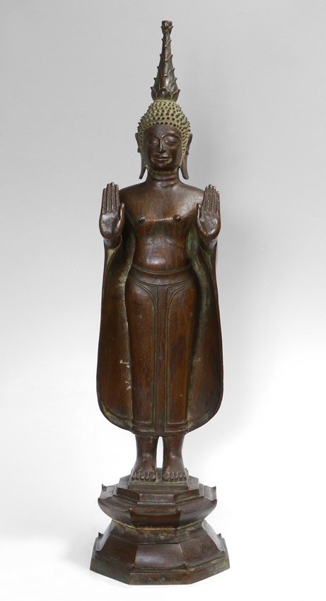 44" TALL LARGE BUDDHIST BRONZE IDOL: LARGE BUDDHIST BRONZE IDOL: 44" h., age unknown, appears to have at least 50-75 years of age.