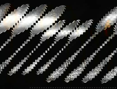 7 PC. GORHAM "MYTHOLOGIQUE" STERLING FLATWARE: 7 PC. GORHAM "MYTHOLOGIQUE" STERLING FLATWARE: Approx. 15.10 Troy ounces. Comprising; 4- Large Serving Spoons, & 3- Teaspoons.