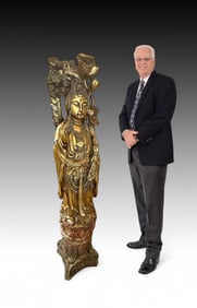 LARGE CARVED GUAN YIN SCULPTURE