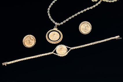 ST. GAUDENS US WALKING LIBERTY COIN JEWELRY SUITE