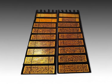 2 FABRIC BACKED BUDDHIST PRAYER FOLDING PANELS