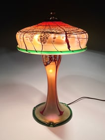 CARL RADKE CHERRY BLOSSOM ART GLASS TABLE LAMP
