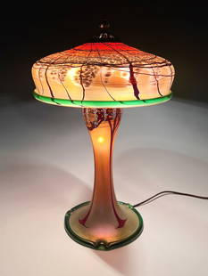 CARL RADKE CHERRY BLOSSOM ART GLASS TABLE LAMP: CARL RADKE CHERRY BLOSSOM ART GLASS TABLE LAMP: "Cherry Blossom" two-light lamp, signed and dated 2009 on the shade and base. Approx. 19.75" h x 12" dia.