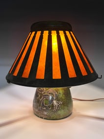 HEINTZ ART METAL LAMP W/ STERLING OVERLAY & MICA
