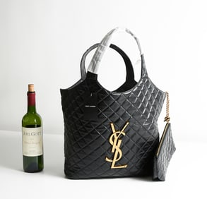 YVES SAINT LAURENT LAMBSKIN MAXI TOTE W/ POUCH