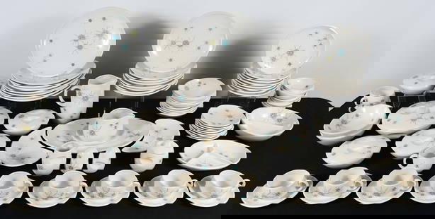 83 PC. FRANCISCAN ATOMIC STARBURST CHINA SET: 83 PC. FRANCISCAN ATOMIC STARBURST CHINA SET: Comprising; 8- Dinner Plates, 8- Luncheon Plates, 8- Dessert Plates, 8- Bread Plates, 8- Salad Bowls, 8- Nut Dishes, 8- Coffee Cups, 8- Saucers, 4- Covere