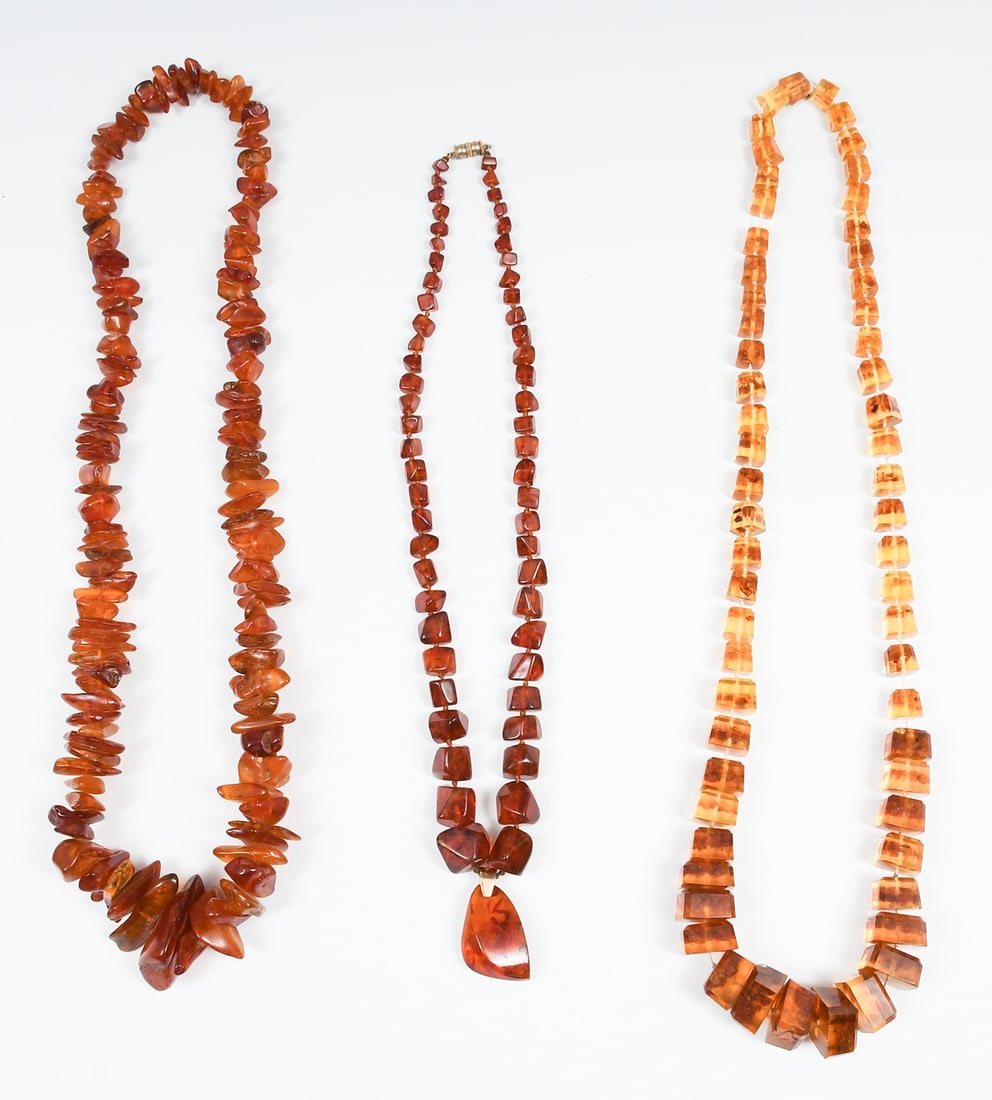 3 AMBER NECKLACES W/ 14K GOLD (1 of 4)