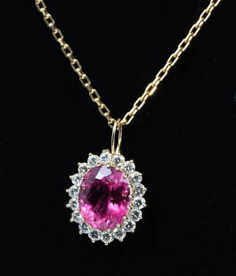 14K 9 CTW HARMONIOUS RUBELLITE TOURMALINE PENDANT: 14K HARMONIOUS RUBELLITE TOURMALINE PENDANT: This rubellite tourmaline pendant, said to have harmonious healing powers, is set in 14K yellow gold and contains 1 Oval mixed cut tourmaline rubellite.