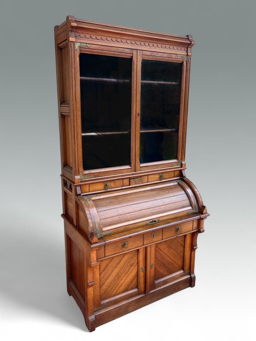 VICTORIAN CYLINDER ROLL BOOKCASE SECRETARY DESK (1 of 3)