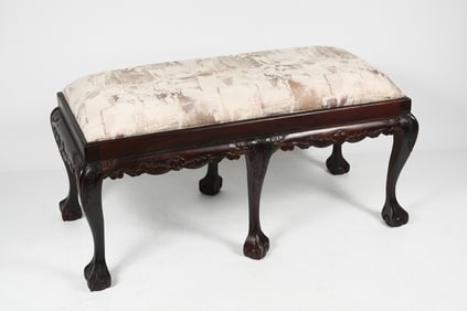 CHIPPENDALE STYLE UPHOLSTERED BENCH