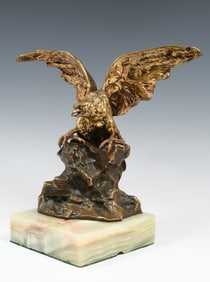 SIGNED EAGLE BRONZE ON AGATE PLINTH