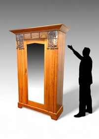 ENGLISH ARTS & CRAFTS OAK LIGHTHOUSE MOTIF ARMOIRE