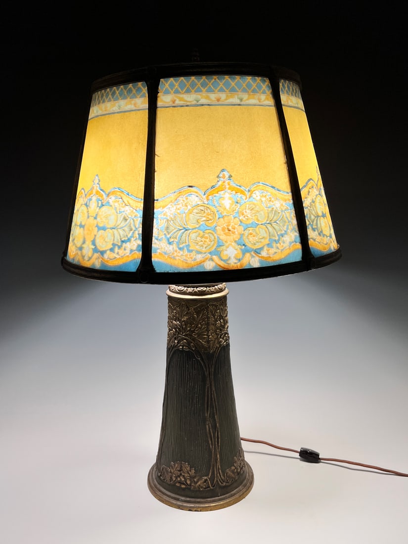 REVERSE PAINTED ART NOUVEAU RIBBED GLASS LAMP (1 of 6)