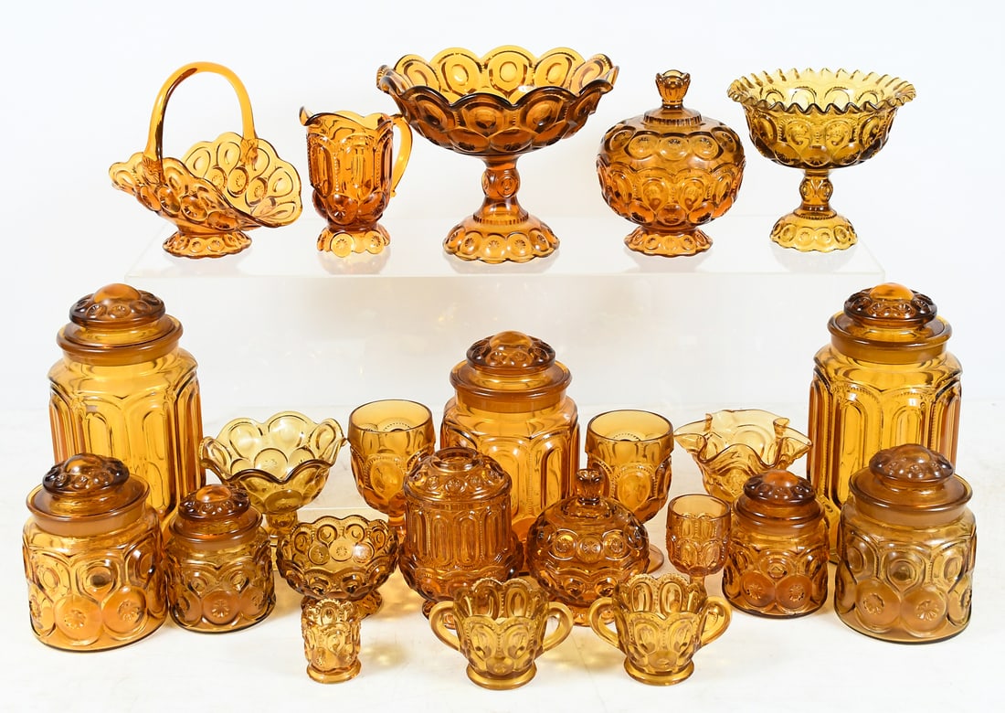 23 PC. L.E. SMITH AMBER MOON & STAR GLASSWARE (1 of 8)