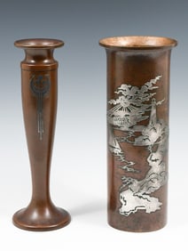 2 PC. SILVER OVERLAYED ARTS & CRAFTS VASES
