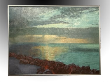 JUDITH HILL COASTAL PAINTING WITH APPROACHING STOR