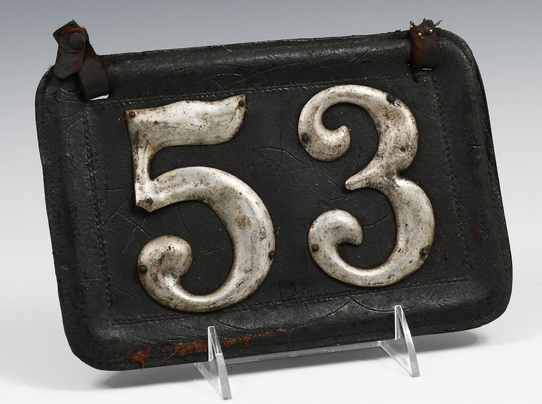 EARLY 2 DIGIT LEATHER LICENSE PLATE (1 of 3)