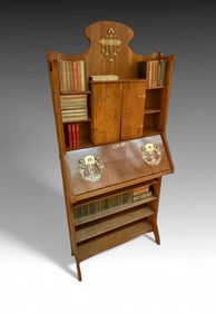 SECESSIONIST ARTS & CRAFTS METAL MOUNTED BUREAU BOOKCASE