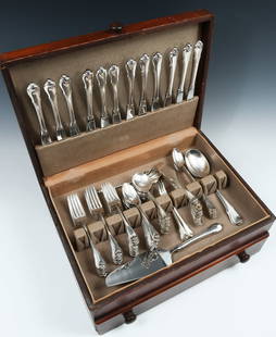 88 PC. WALLACE "GRAND COLONIAL" STERLING FLATWARE: 88 PC. WALLACE "GRAND COLONIAL" STERLING FLATWARE: Approx. 88.15 Troy ounces. Comprising; 12- Dinner Knives (8.75" l), 12- Dinner Forks (7.25" l), 12- Luncheon Forks, 12- Teaspoons, 12- Soup Spoons,
