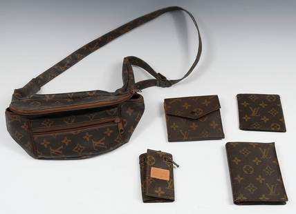 LOUIS VUITTON BUM BAG, WALLET, KEY HOLDER, ETC.: LOUIS VUITTON BUM BAG, WALLET, KEY HOLDER, ETC. An assortment of Louis Vuitton items in the brown classic logo exterior. DISCLAIMER: This item from a smoker's estate and residual odor is present.