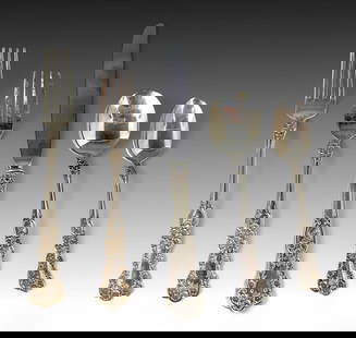 81 PC. STERLING GORHAM "BUTTERCUP" FLATWARE: 81 PC. STERLING GORHAM "BUTTERCUP" FLATWARE: Approx. 90.00 Troy ounces. Comprising; 8- Dinner Knives (9.5" l), 2- Dessert Knives, 2- Fish Knives, 12- Dinner Forks (7.5" l), 11- Salad Forks (2 sizes),