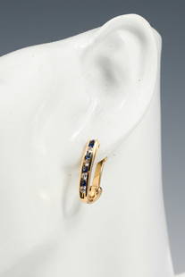 14K DIAMOND & SAPPHIRE EARRINGS: 14K DIAMOND & SAPPHIRE EARRINGS: 14K yellow gold earrings contain 8 round brilliant cut diamonds. WEIGHT: .40 Ct. Approx. Rated VS in clarity and G-H in color. 8 round brilliant cut sapphires.