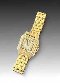 18K CARTIER PANTHERE 2 ROW DIAMOND BRACELET WATCH