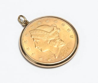 1894 $20 GOLD LIBERTY HEAD COIN PENDANT