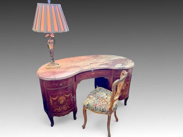 FRENCH MARBLE TOP VANITY & CHAIR
