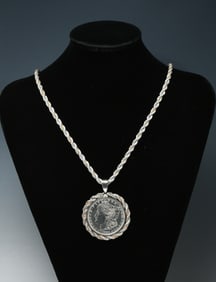 TIFFANY STERLING 18K CHAIN W/ 1884 COIN PENDANT