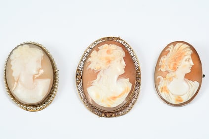 3 VICTORIAN CAMEO BROOCHES