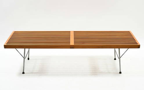 RARE GEORGE NELSON FOR HERMAN MILLER SLAT BENCH: RARE GEORGE NELSON FOR HERMAN MILLER SLAT BENCH: A Rare George Nelson for Herman Miller Mid Century Modern Slat Bench, Model 4692, of Maple. George Nelson Design Herman Miller Zeeland, Michigan, tag m