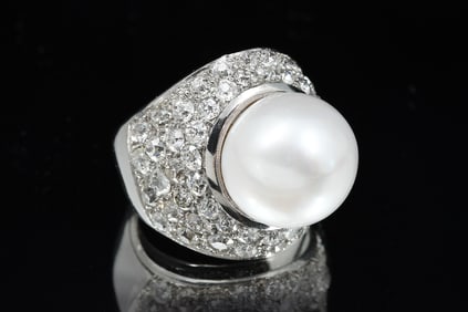PLATINUM RING PEARL & DIAMOND