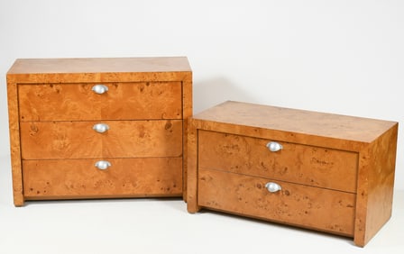 2 PC. MILO BAUGHMAN DRAWER BURLED OLIVE CHESTS