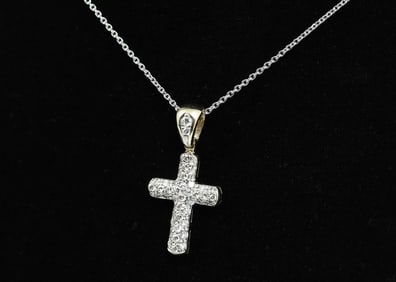 18K PLAT CHAIN & DIAMOND CROSS PENDANT