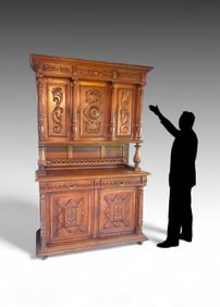 19TH CENTURY CARVED OAK BACK BAR CABINET