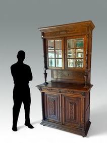 VICTORIAN CARVED WALNUT MIRROR BACK BAR