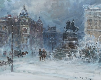 DMITRY POTOROKA WINTER STREET SCENE PAINTING