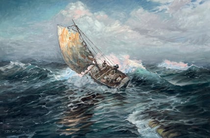 DMITRY POTOROKA FISHING BOAT ON STORMY SEAS PAINTI