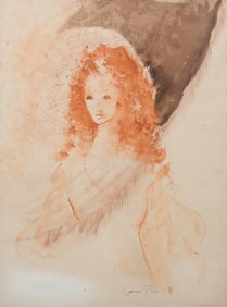 LEONOR FINI WATERCOLOR OF A YOUNG WOMAN
