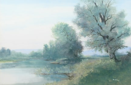 RON WILLIAMS LANDSCAPE PAINTING WITH STREAM