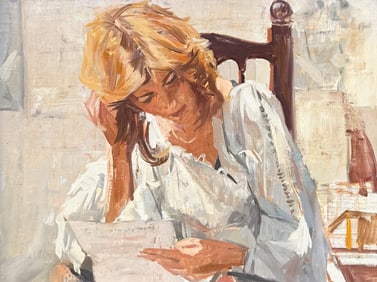 IMPRESSIONIST-STYLE PAINTING OF A WOMAN READING